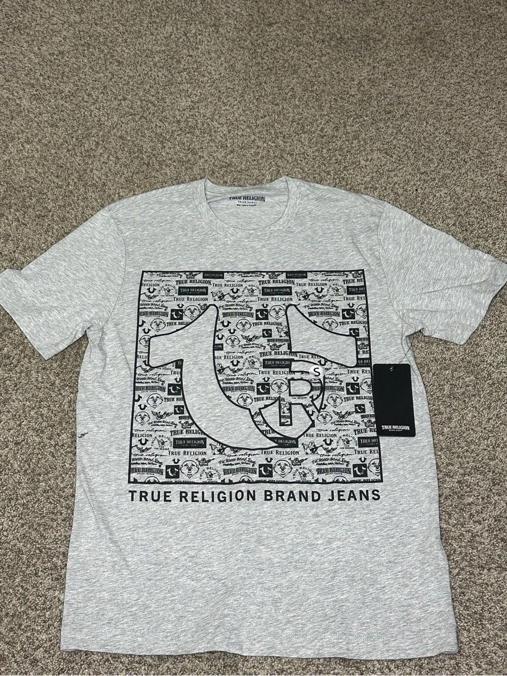 True Religion Light Gray Graphic Logo Tee